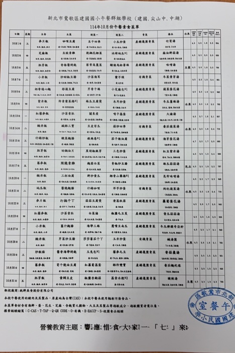 10月午餐菜單圖片