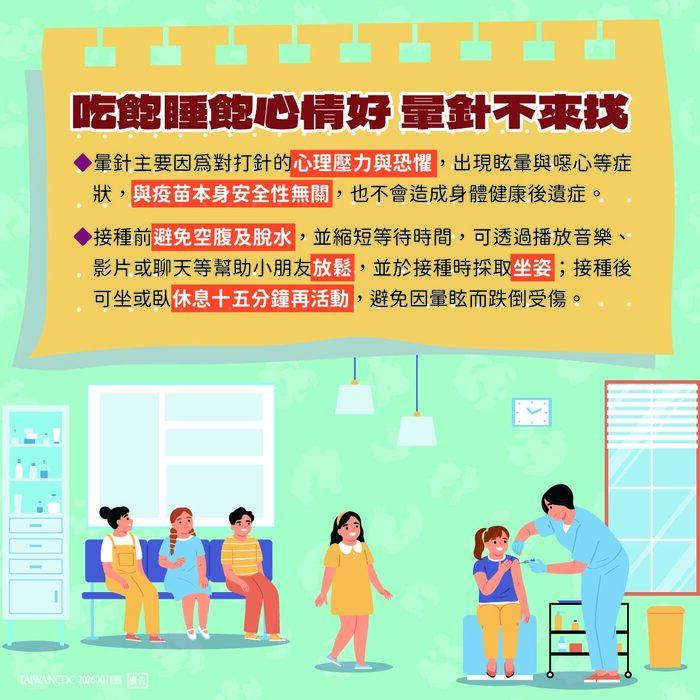 吃飽睡好暈針不來找