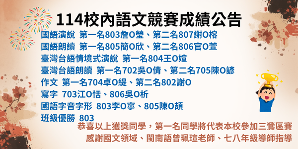114校內語文競賽獲獎公告
